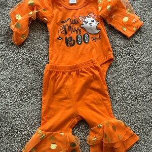 Orange Halloween Baby Outfit with Ghost Design
